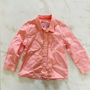 Tartine Et Chocolat Boys Button Down Shirt in Salmon Pink 100% Cotton Size 18M